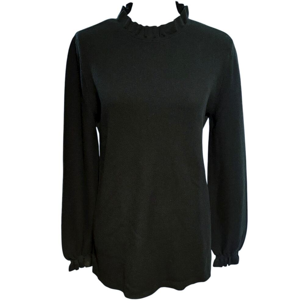 COS Size M Wool Ruffle Neck Sweater Dark Green Evergreen Holiday Long Sleeves